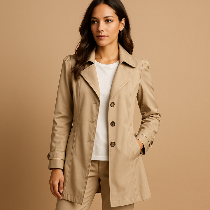 Women's Single-Breasted Coat with Notch Lapel