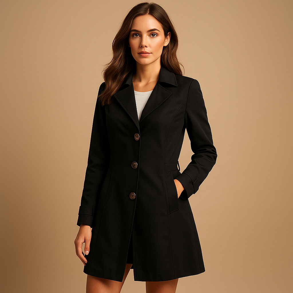 Women's Single-Breasted Coat with Notch Lapel
