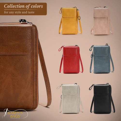 Women's Leather Crossbody Handbag with Wristlet Strap