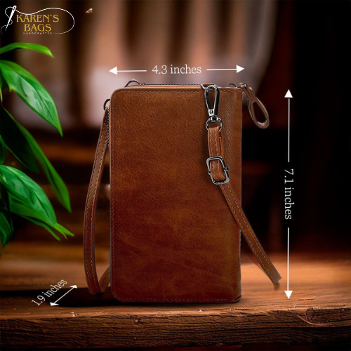 Women's Leather Crossbody Handbag with Wristlet Strap