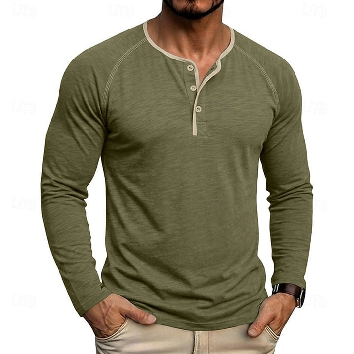 Men's Raglan Sleeve Henley with Contrast Trim