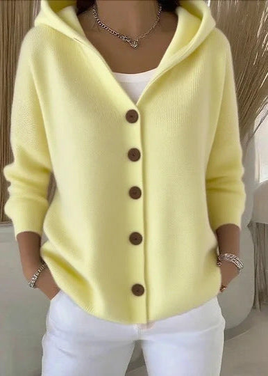 Women's Hooded Knit Cardigan with Button Front