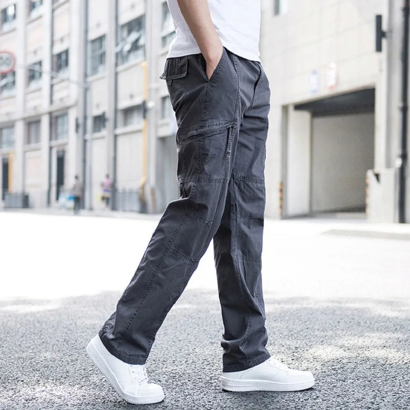 Men's Wide-Leg Cargo Trousers with Zip Pockets