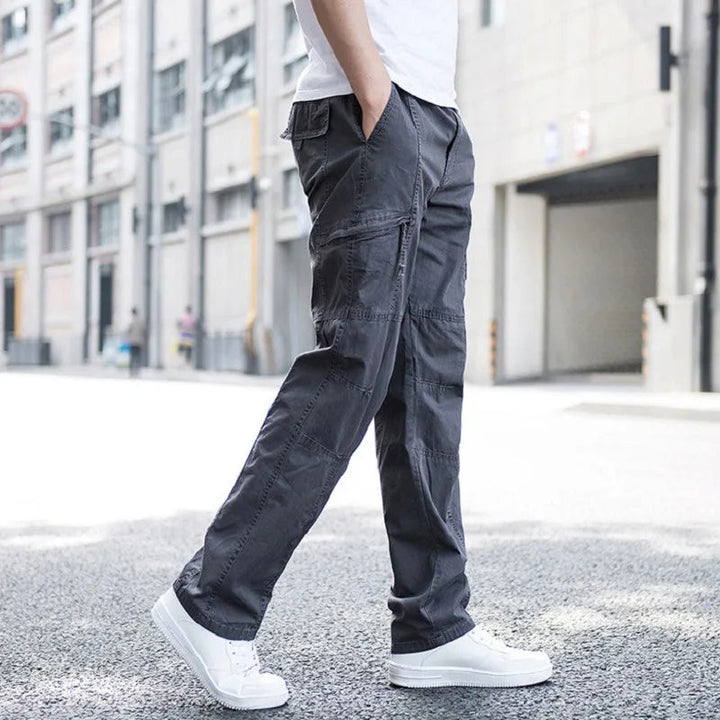 Men's Wide-Leg Cargo Trousers with Zip Pockets
