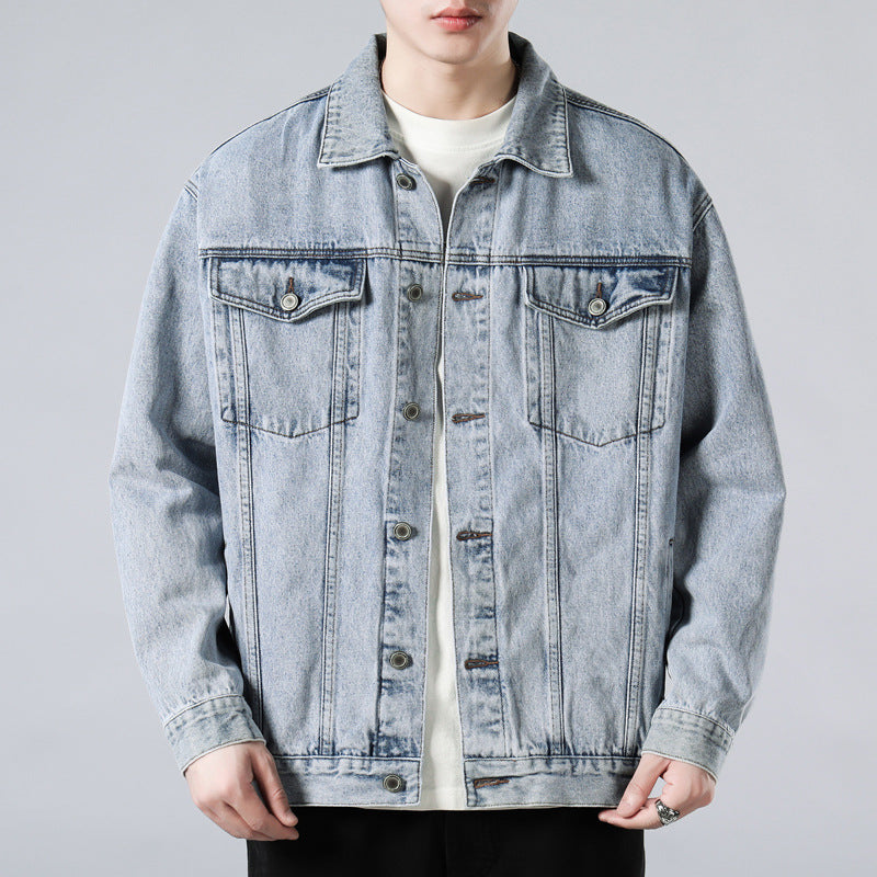Men's Oversized Denim Jacket with Flap Pockets