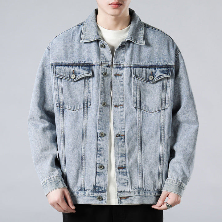 Men's Oversized Denim Jacket with Flap Pockets