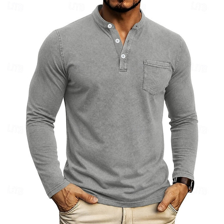 Men's Long Sleeve Henley with Chest Pocket