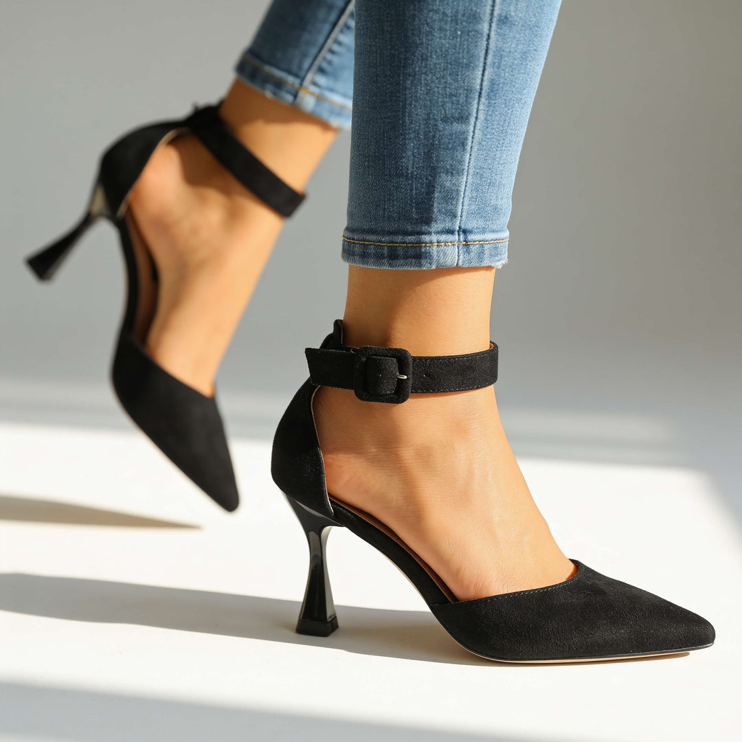 Women's Pointed Toe Heels with Ankle Strap Buckle