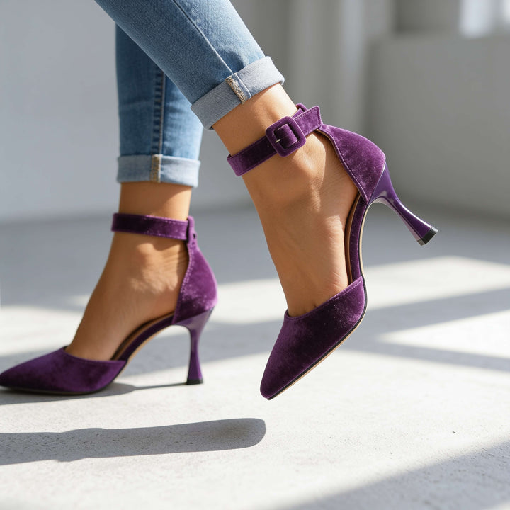 Women's Pointed Toe Heels with Ankle Strap Buckle