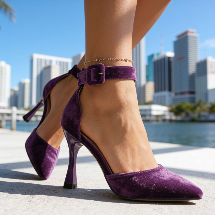 Women's Pointed Toe Heels with Ankle Strap Buckle