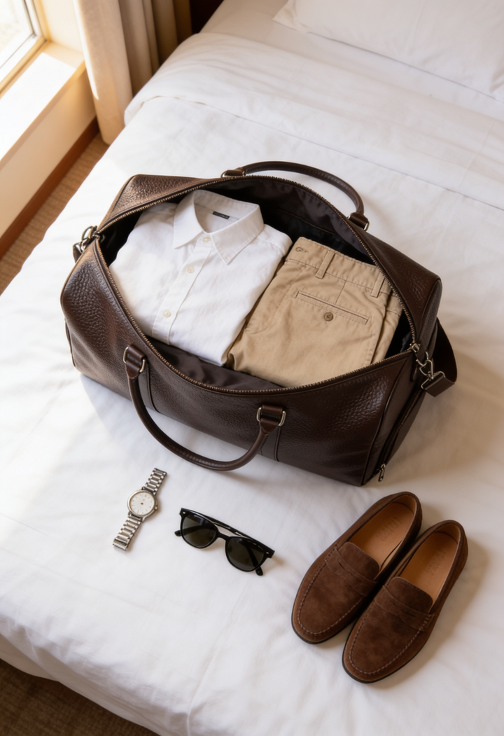 Men's Leather Holdall Weekend Bag with Shoulder Strap