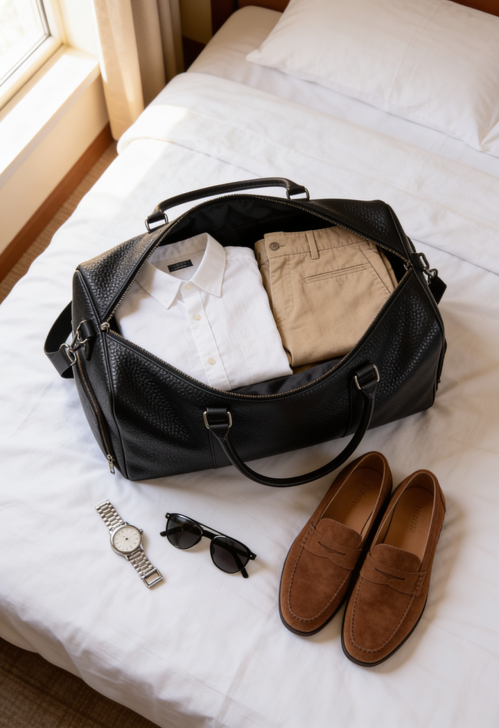 Men's Leather Holdall Weekend Bag with Shoulder Strap