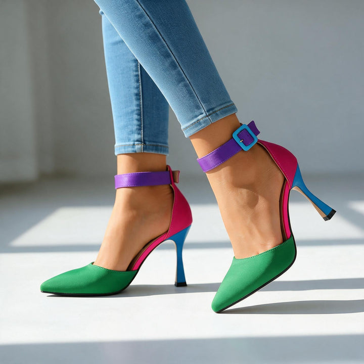Women's Pointed Toe Heels with Ankle Strap Buckle