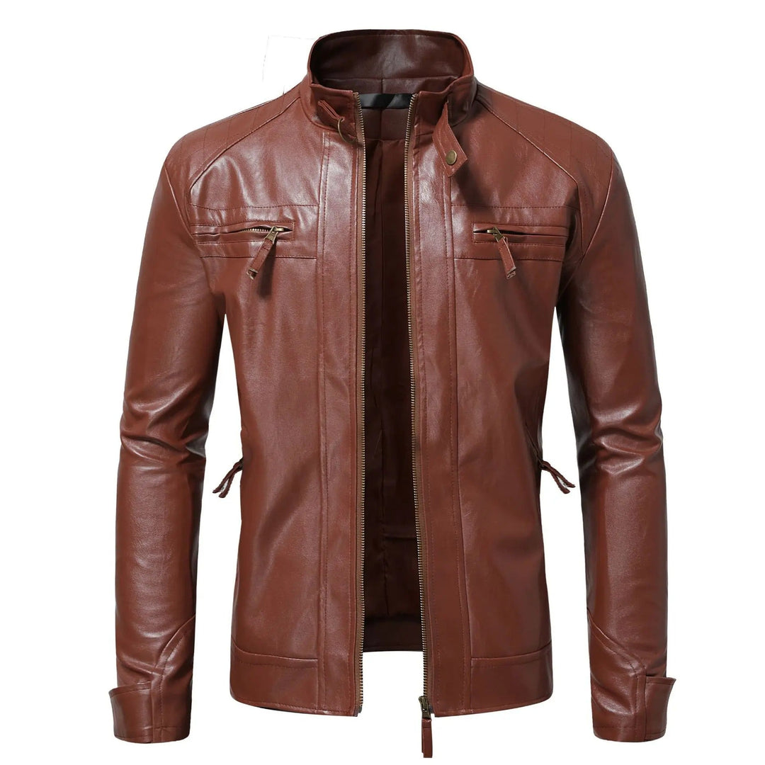 Men's Leather Jacket with Zip Chest Pockets