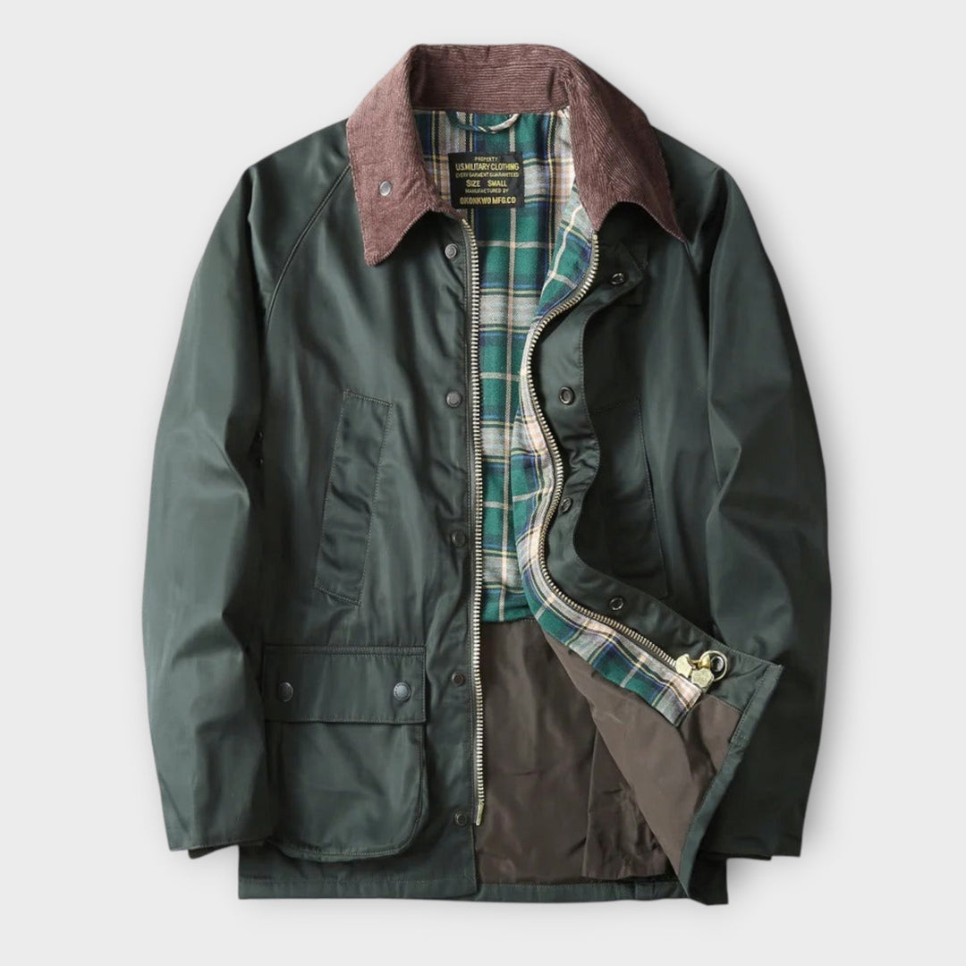 Men's Waxed Utility Jacket with Plaid Lining