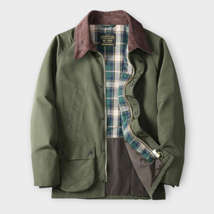 Men's Waxed Utility Jacket with Plaid Lining