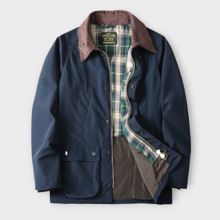 Men's Waxed Utility Jacket with Plaid Lining