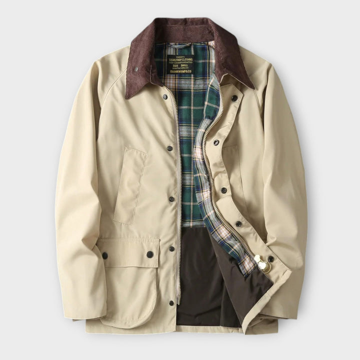Men's Waxed Utility Jacket with Plaid Lining