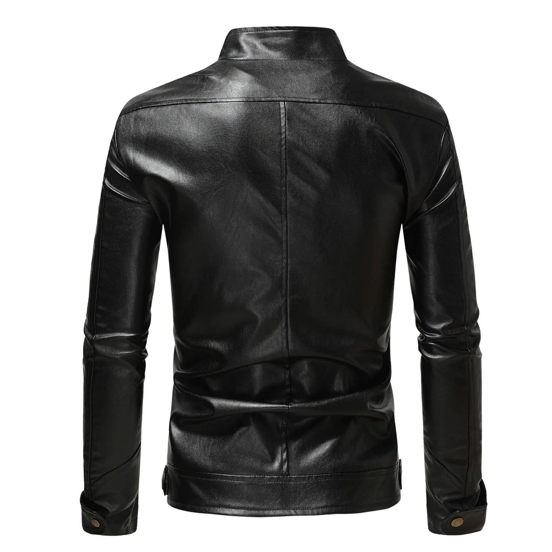 Men's Leather Jacket with Zip Chest Pockets
