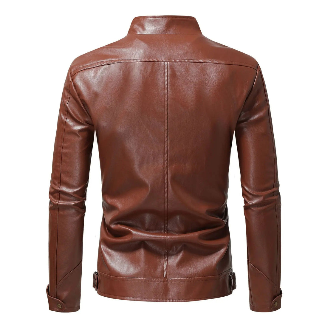 Men's Leather Jacket with Zip Chest Pockets