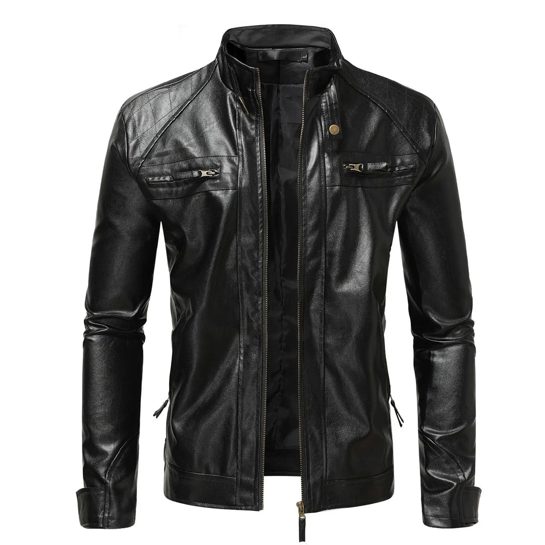 Men's Leather Jacket with Zip Chest Pockets