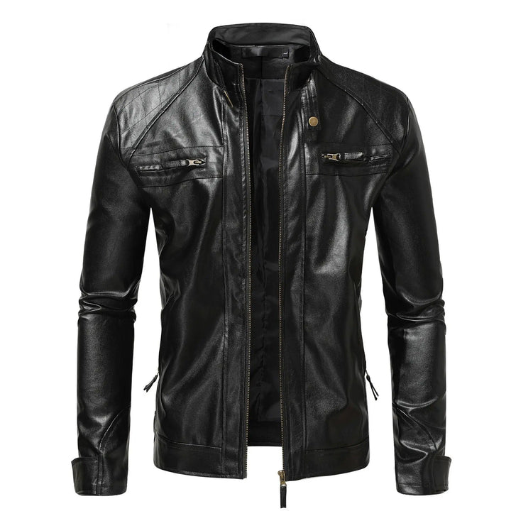 Men's Leather Jacket with Zip Chest Pockets