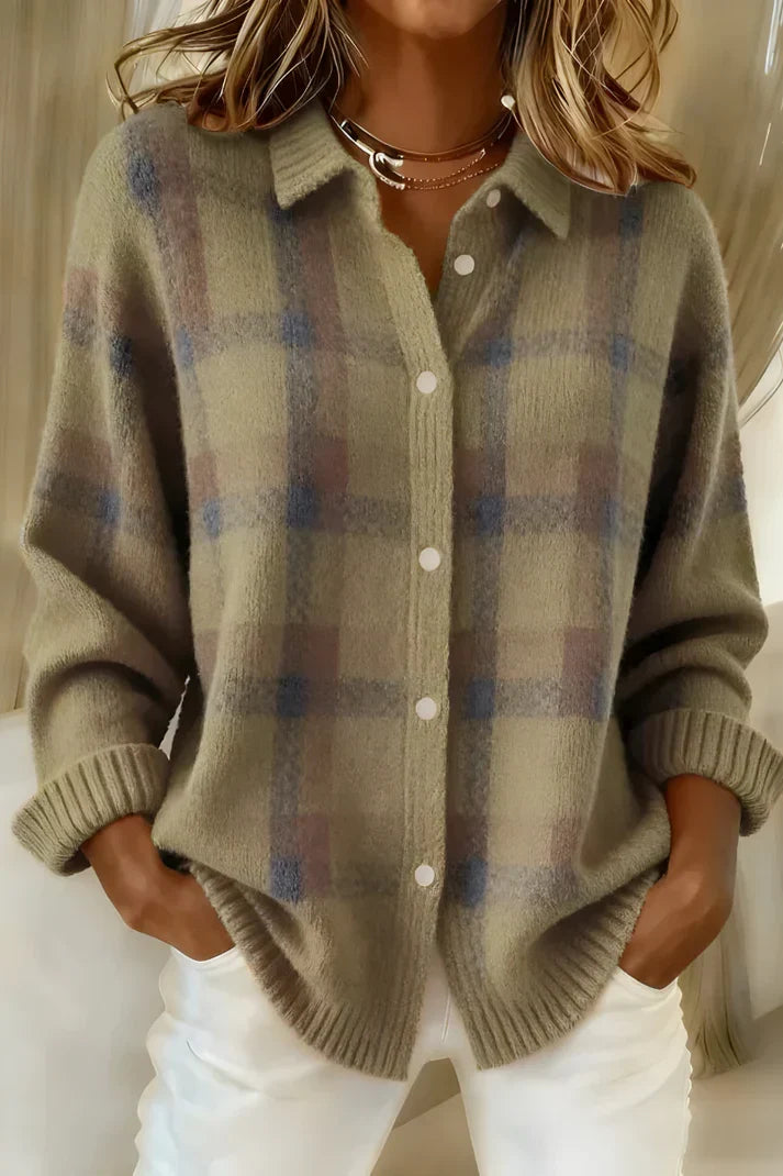 Women's Check Print Button-Front Cardigan