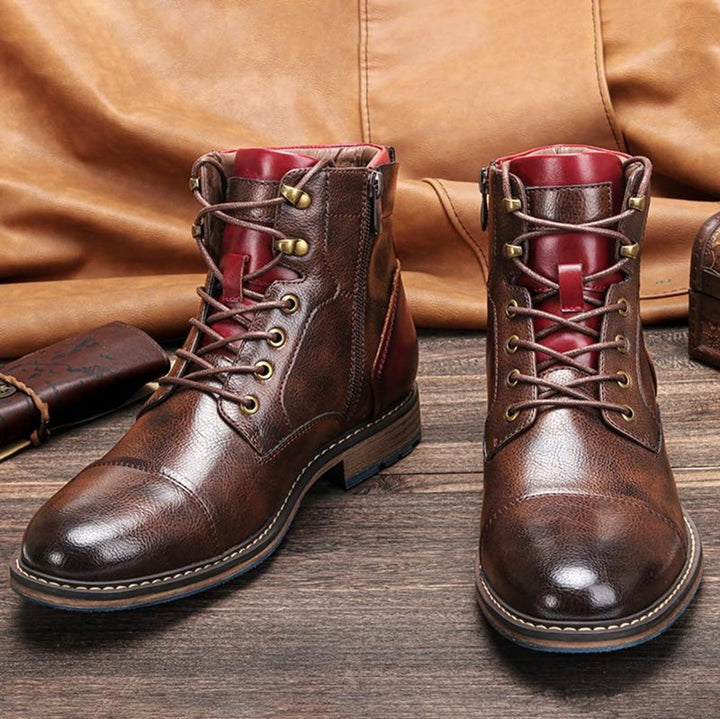 Men's Leather Cap-Toe Lace-Up Boots