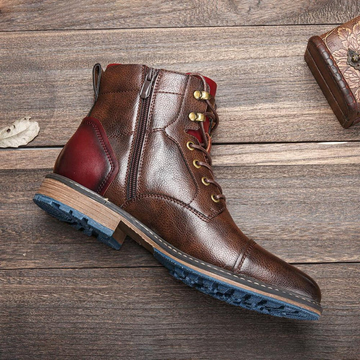 Men's Leather Cap-Toe Lace-Up Boots