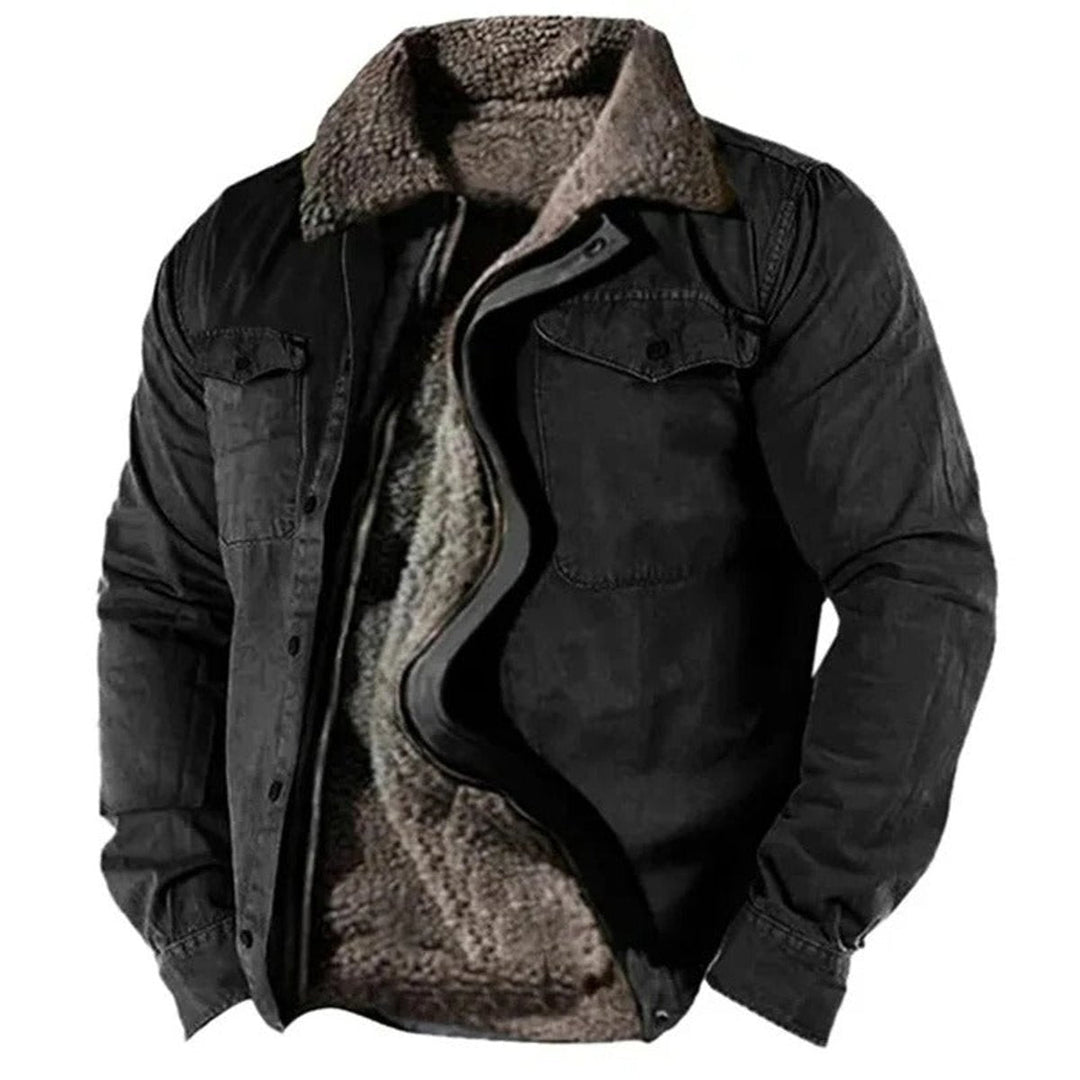 Men's Fleece-Lined Shirt Jacket with Shearling Collar