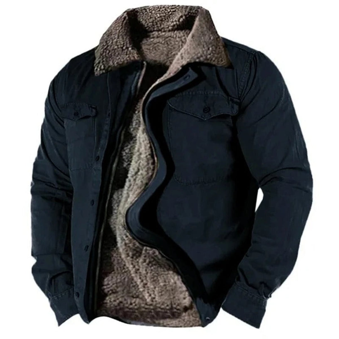Men's Fleece-Lined Shirt Jacket with Shearling Collar