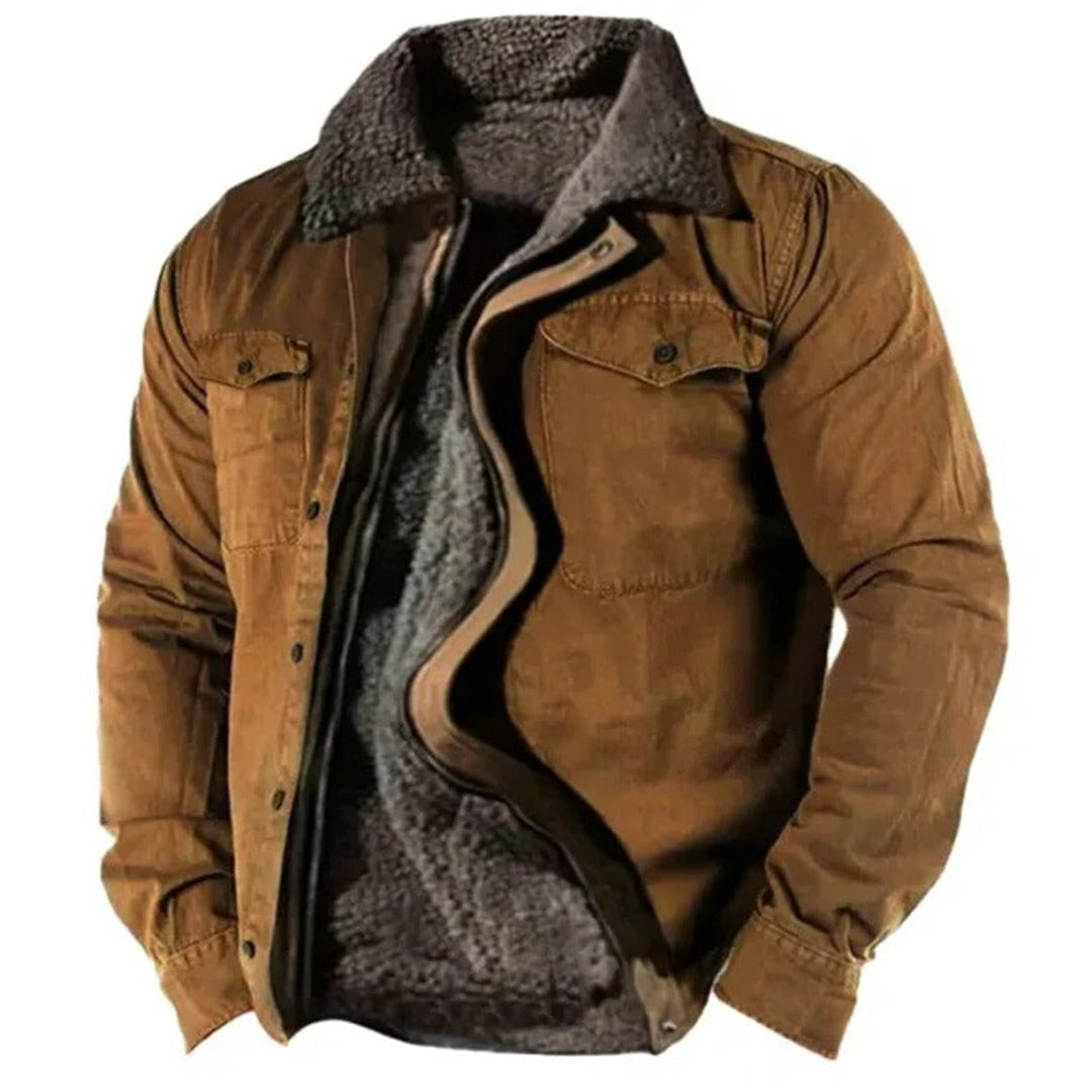 Men's Fleece-Lined Shirt Jacket with Shearling Collar