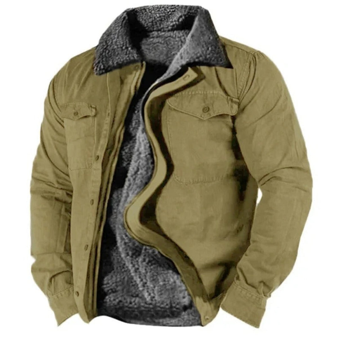 Men's Fleece-Lined Shirt Jacket with Shearling Collar