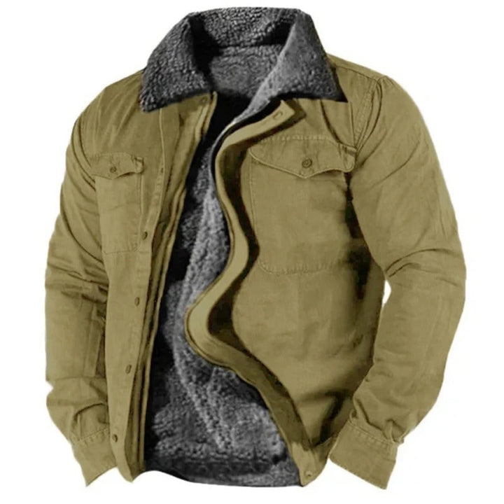 Men's Fleece-Lined Shirt Jacket with Shearling Collar