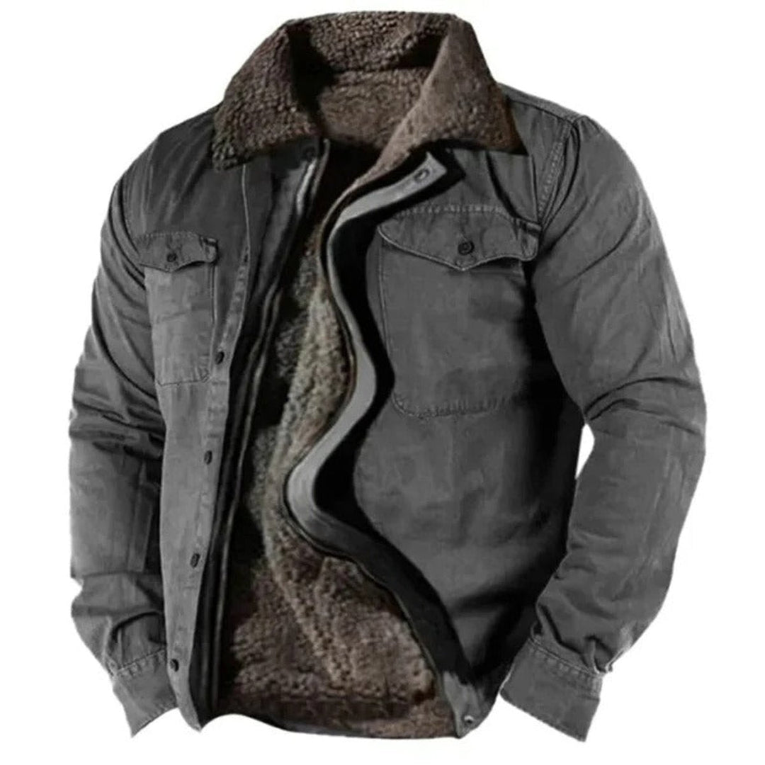 Men's Fleece-Lined Shirt Jacket with Shearling Collar