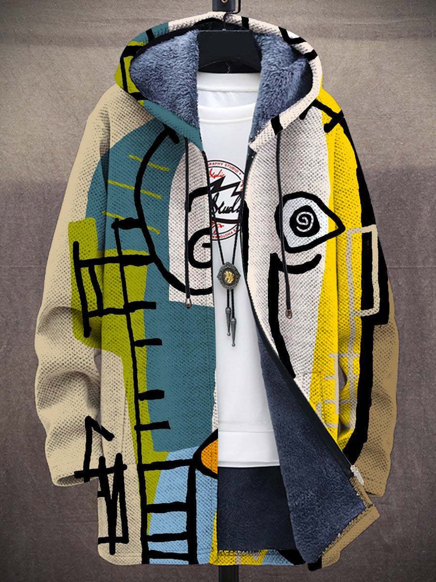 Men's Hooded Abstract Print Jacket with Fleece Lining