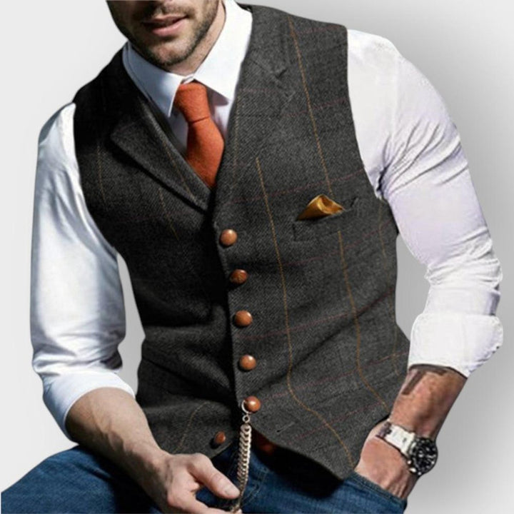 Men's Tweed Check Waistcoat with Button Front
