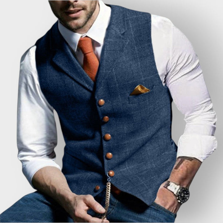 Men's Tweed Check Waistcoat with Button Front