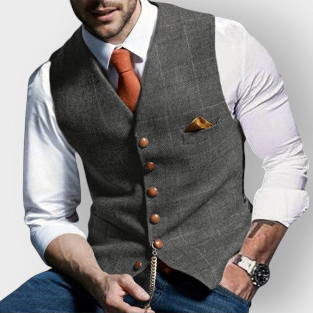Men's Tweed Check Waistcoat with Button Front
