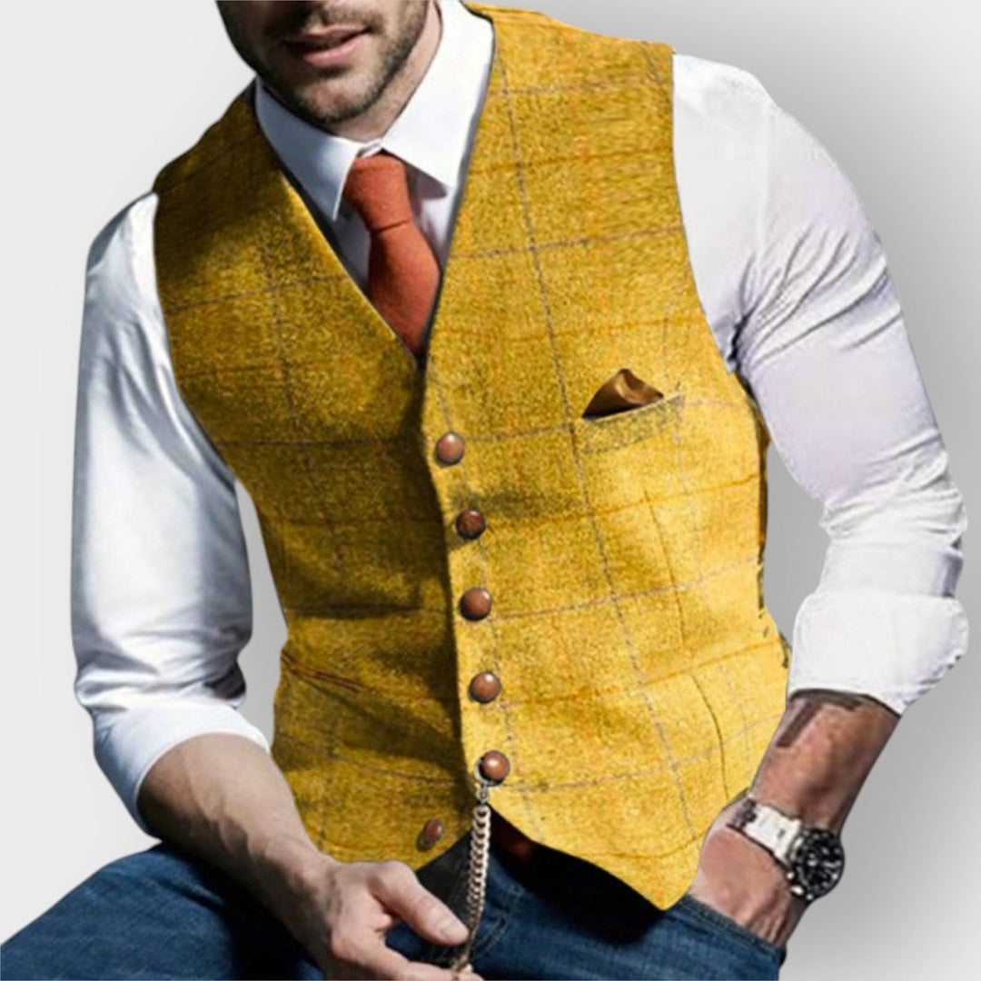 Men's Tweed Check Waistcoat with Button Front