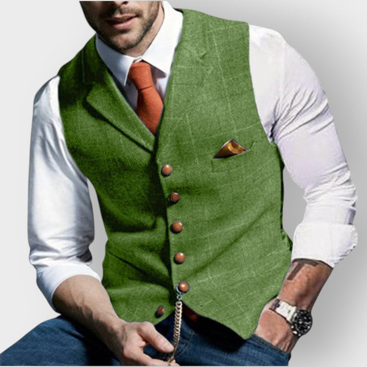 Men's Tweed Check Waistcoat with Button Front
