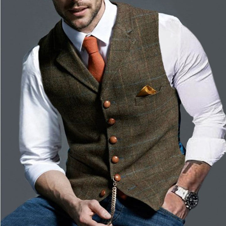 Men's Tweed Check Waistcoat with Button Front