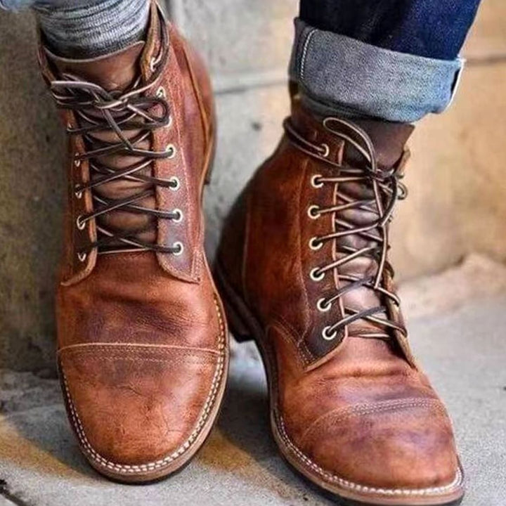 Men's Leather Lace-Up Cap-Toe Boots