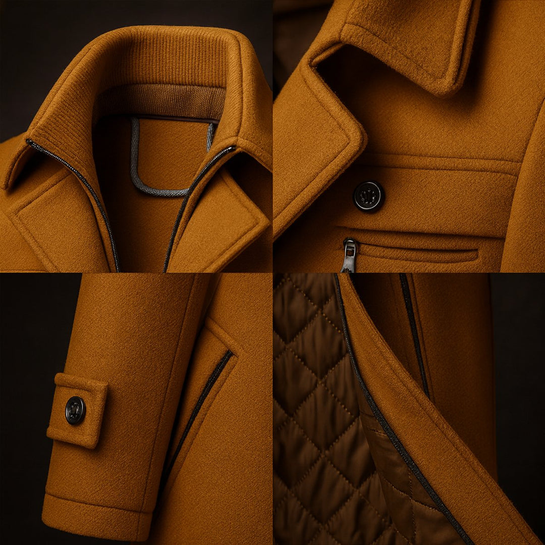 Men's Funnel Neck Wool Coat with Quilted Lining