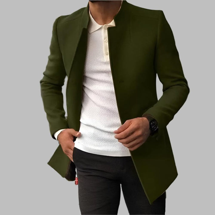 Men's Tailored Collarless Wool-Blend Jacket