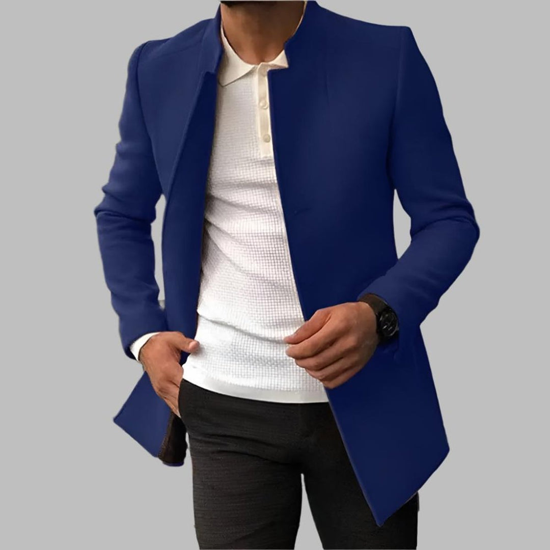 Men's Tailored Collarless Wool-Blend Jacket