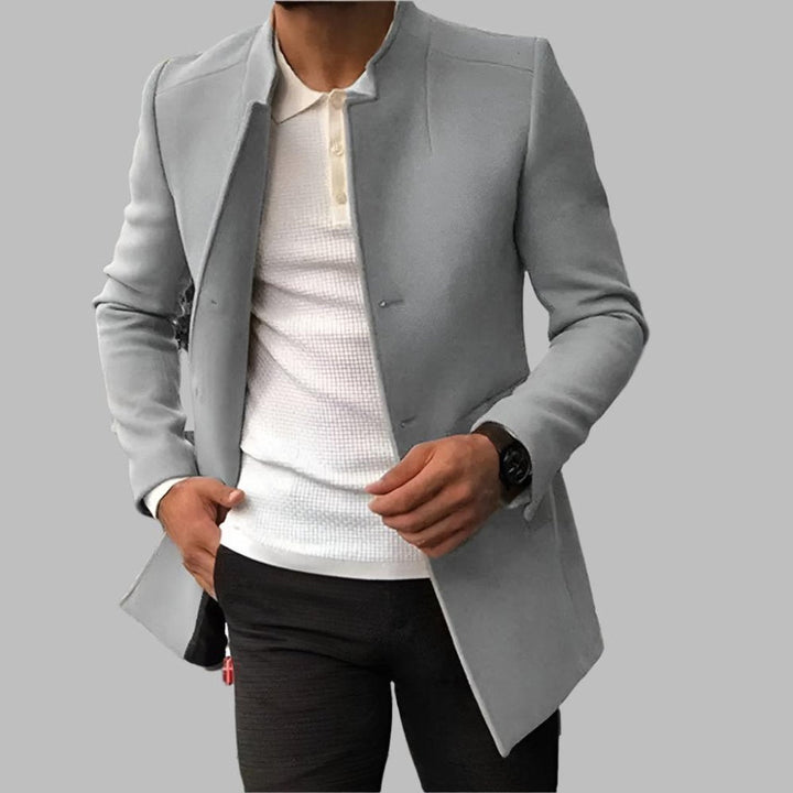Men's Tailored Collarless Wool-Blend Jacket