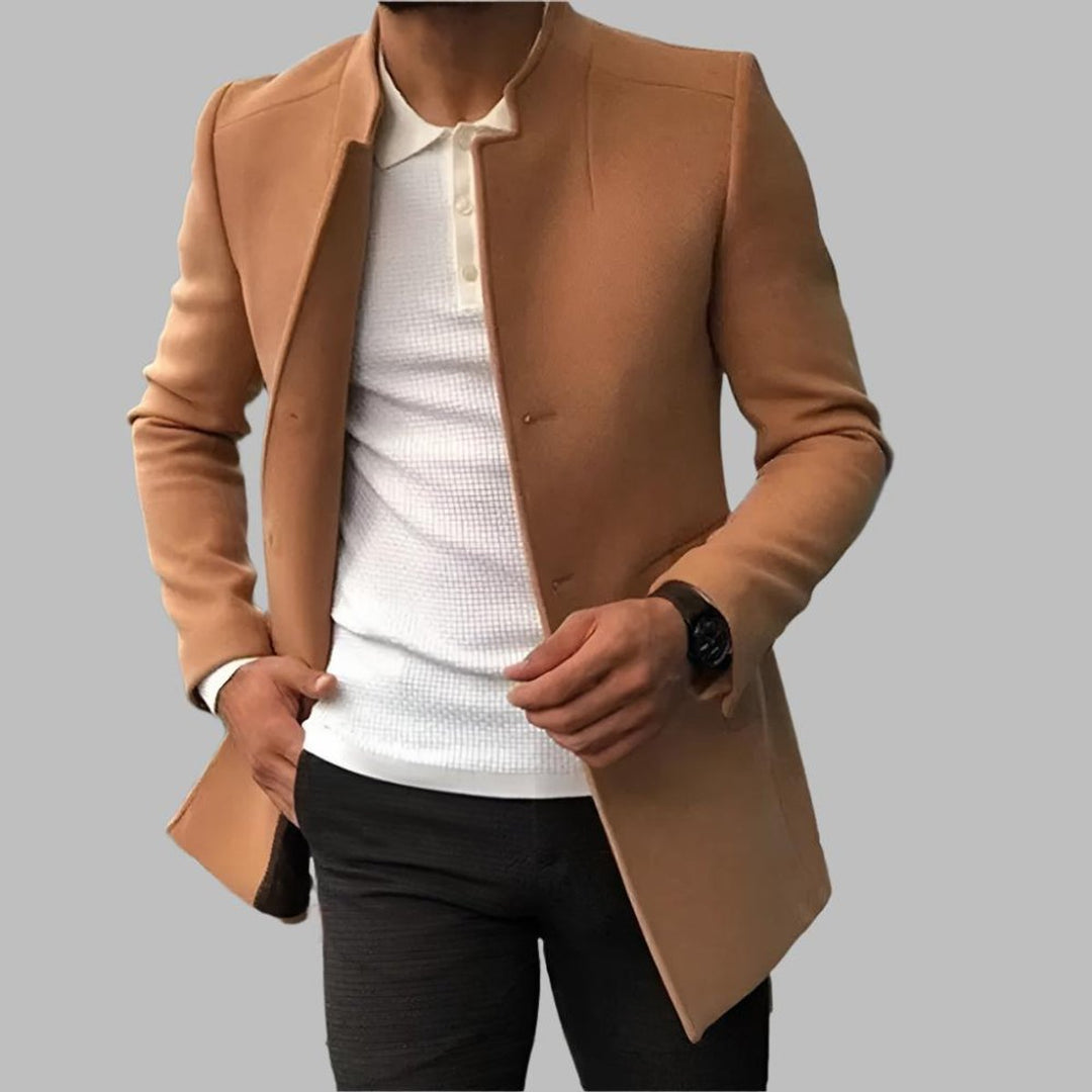 Men's Tailored Collarless Wool-Blend Jacket