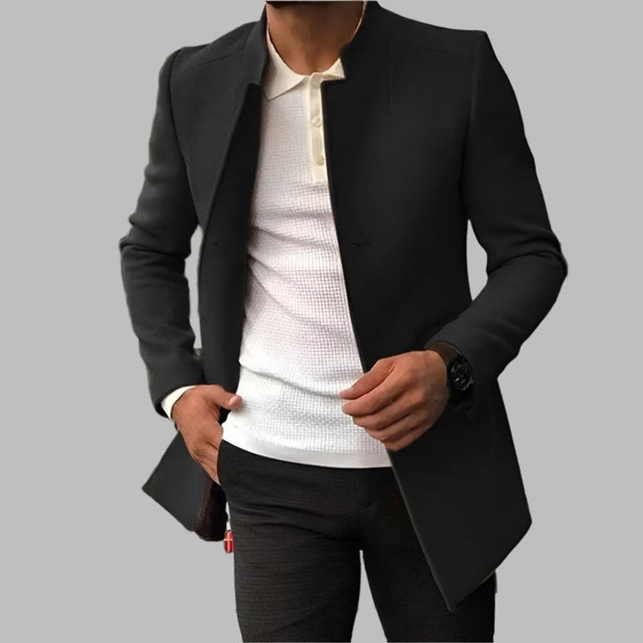 Men's Tailored Collarless Wool-Blend Jacket