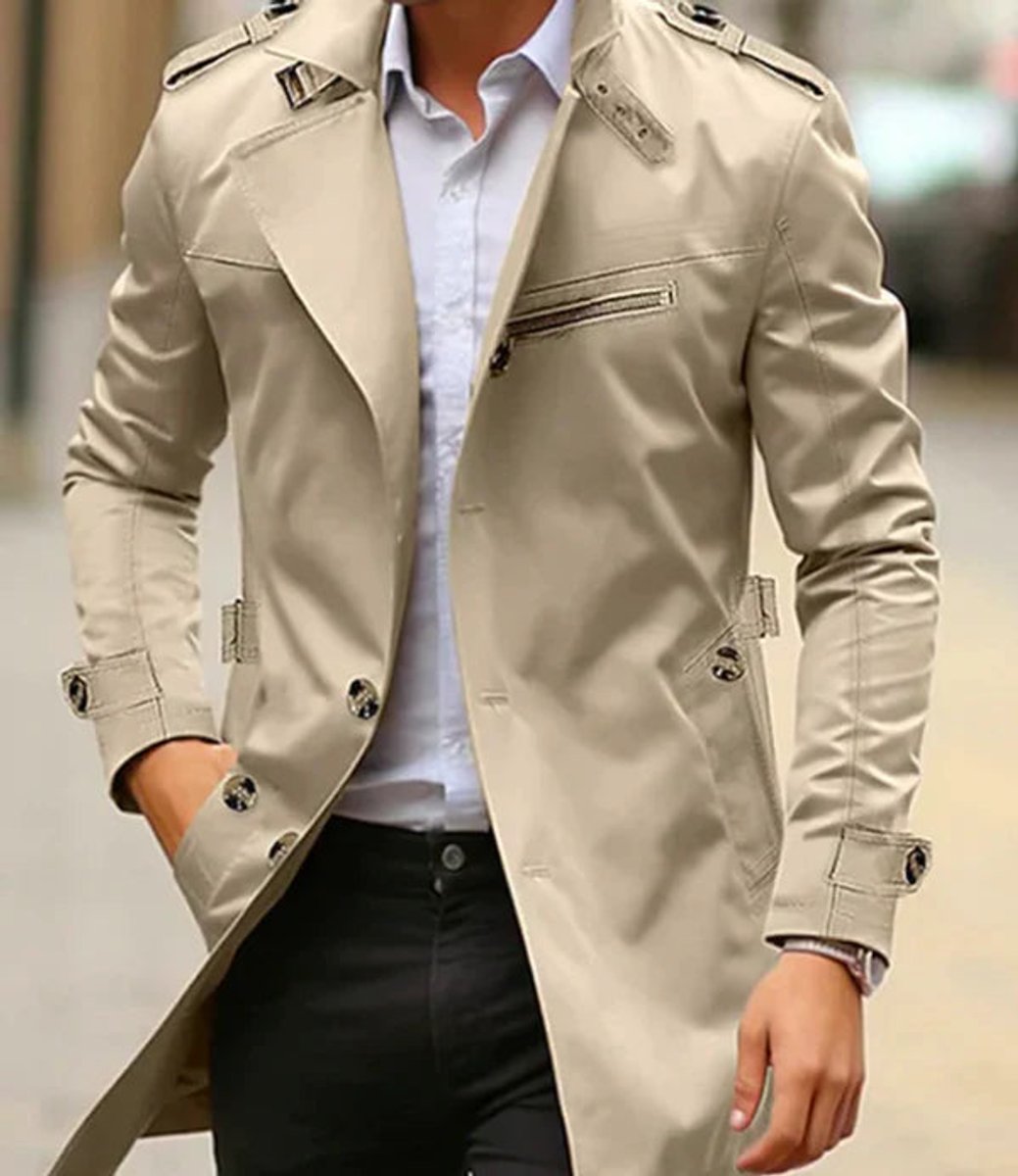 Men's Trench Coat with Epaulettes and Belt